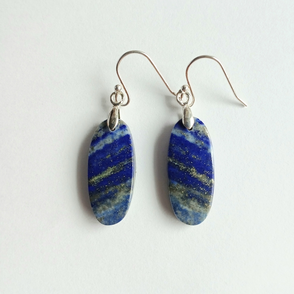 Lapis Lazuli Gemstone Earrings with 925 Sterling Silver Findings